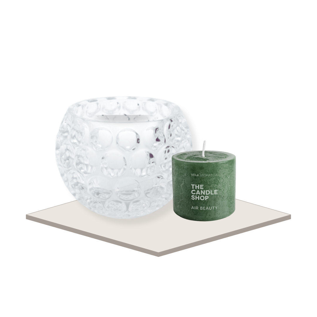 Pack Portavela Bubble Chico + vela 6X6 Cedro Verbena