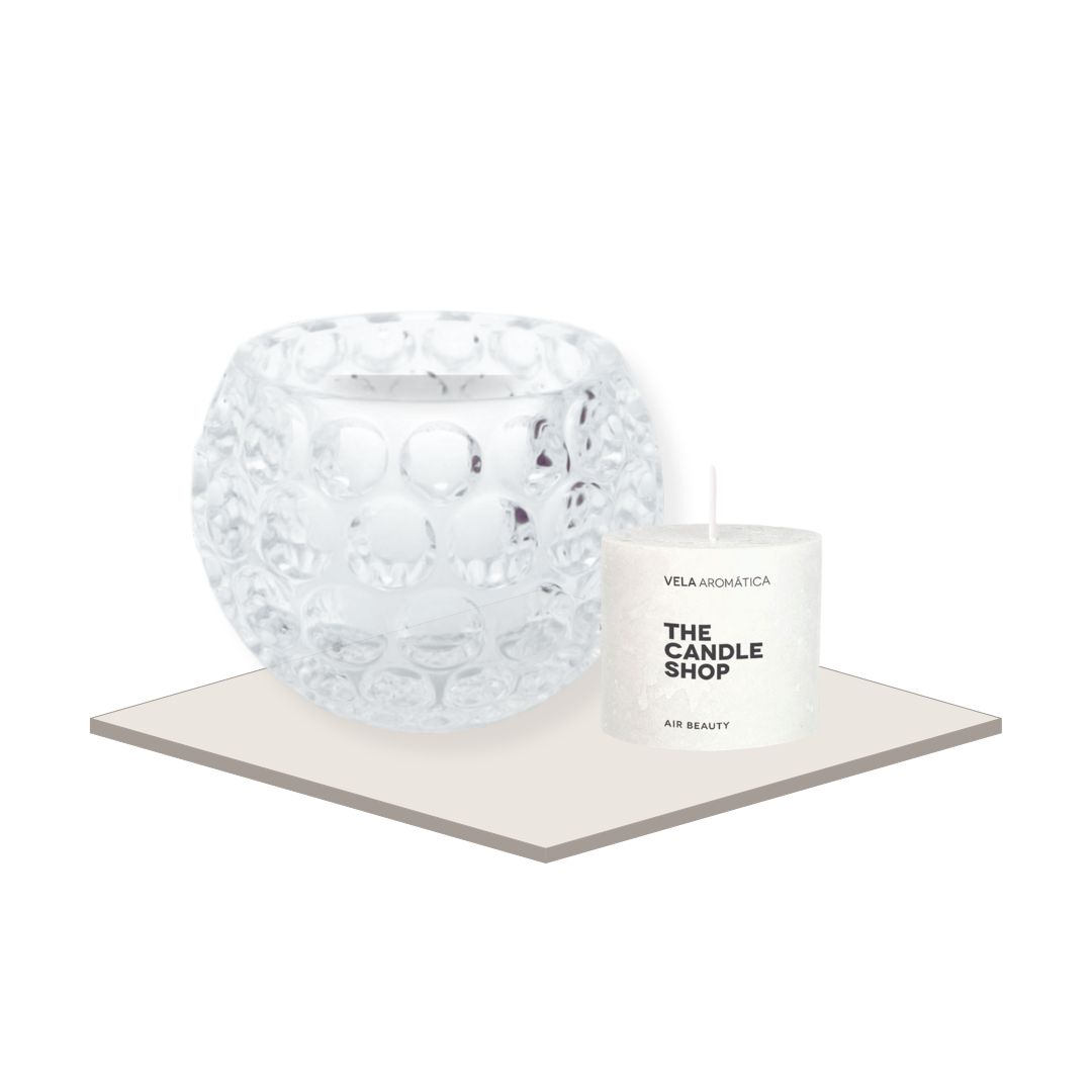Pack Portavela Bubble Chico + vela 6X6 Gardenia