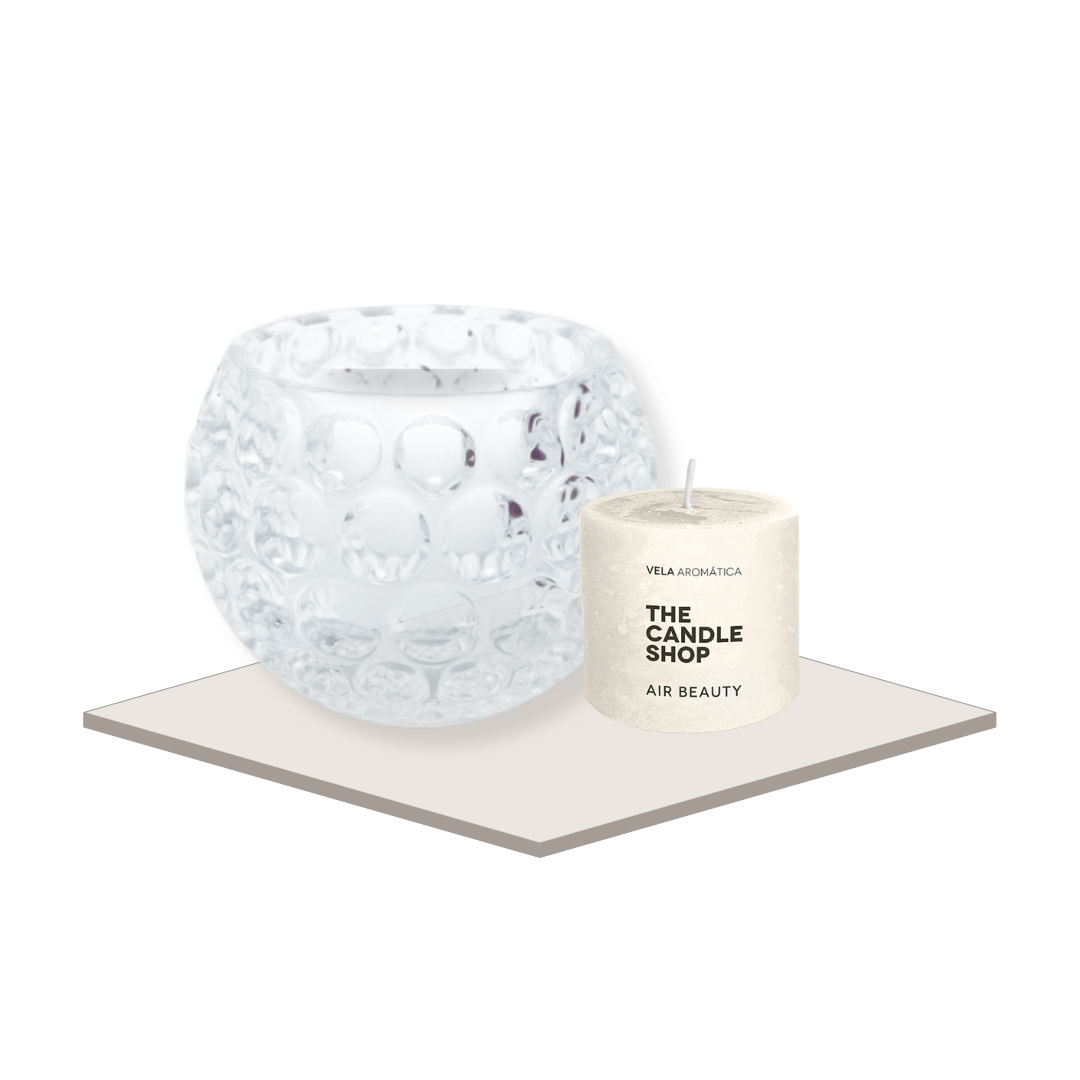Pack Portavela Bubble Chico + vela 6X6 Lima Peonias